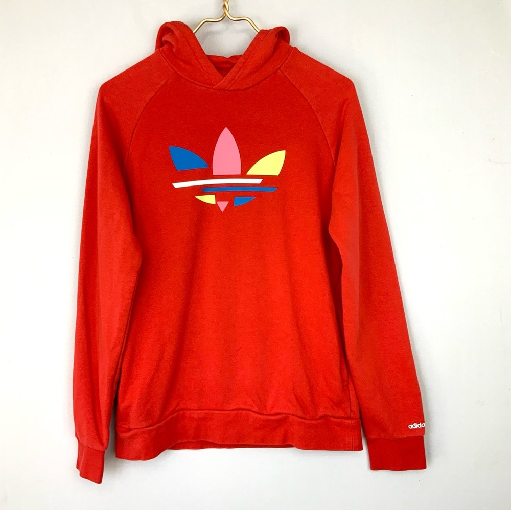 Adidas Originals Sz XL 15/16 Adicolor Boys Kids Red Hoodie Sweatshirt Trefoil
